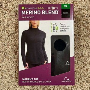 Paradox Women's Merino Wool Blend 1/4 Zip Base Layer Top Black, Size XL (New)